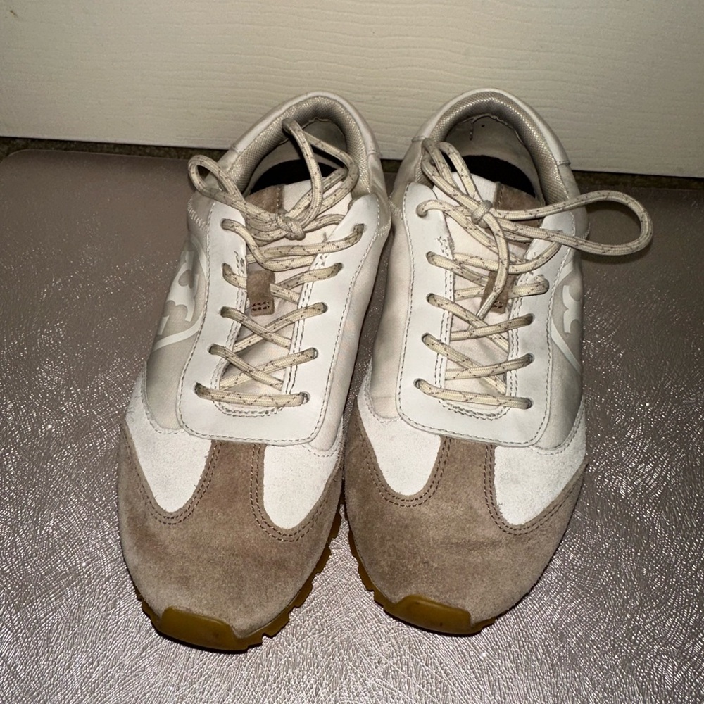 Tory Burch Women's White and Tan Suede & Leather Sneakers athleisure 7